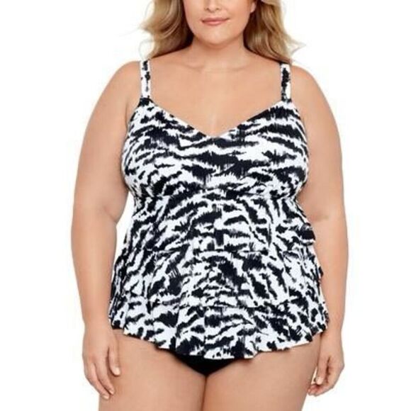 Swim Solutions Plus Size Tummy Control Triple Tier Fauxkini Size 20W